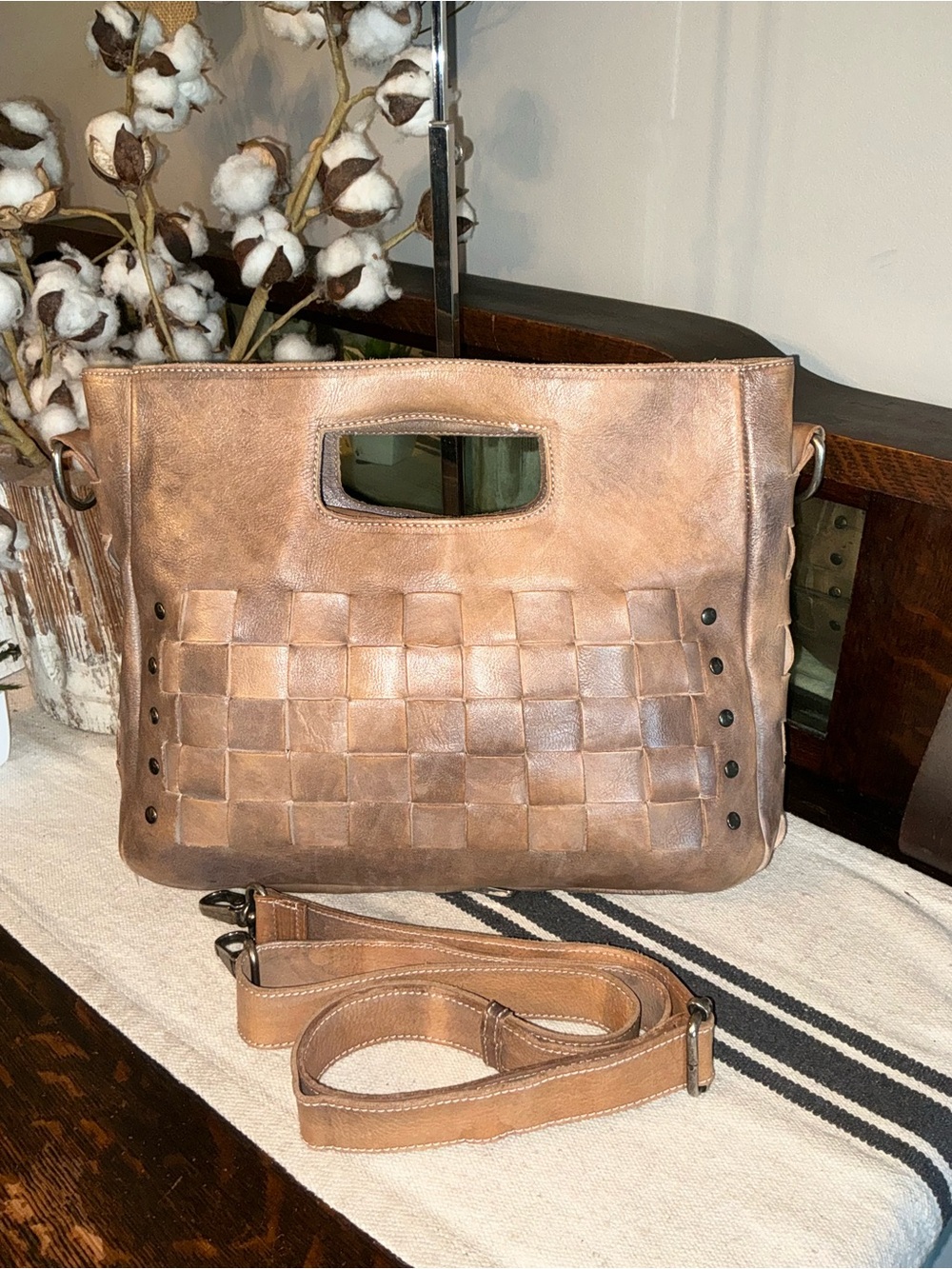Bed Stu Orchid Leather Satchel Handbag Crossbody Bag Taupe Driftwood MSRP $280